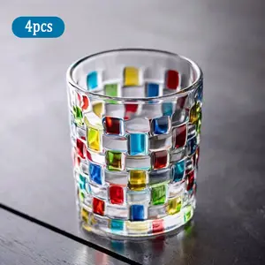 4 pcs Hand-drawn Stained tumblers, Colorful Drinking Glasses, Romantic Rainbow Crystal Beverage Cup, Perfect For Weddings And Kitchen Decoration, Ideal for Mother's Day, Easter, gifts for others for their own use(Weave) Drinkware Mug Bottles