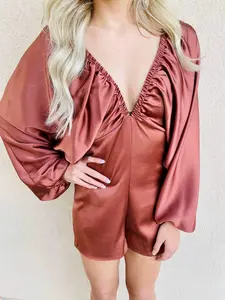 Satin Balloon Sleeve Romper