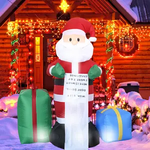6FT H Christmas Inflatable Santa Claus Holding a Long Wish List with Gift Boxes, Christmas Blow up with Build-in LED Lights Outdoor Indoor Large Party Yard Decoration