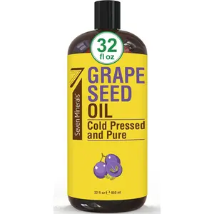 Seven Minerals Pure Cold Pressed Grapeseed Oil - Non-GMO, Hexane Free, Natural - for All Skin Types, Hair - Massage Therapy for Body Care & Comfort Lightweight Nourishing