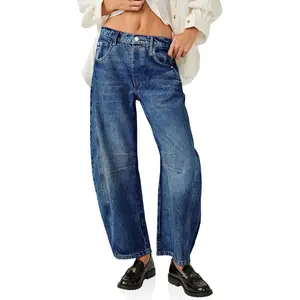 Women's Baggy Boyfriend Jeans Vintage Wide Leg Mid Rise Barrel Denim Ankle Pants