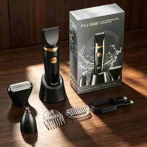 Professional 3-In-1 Electric Trimmer Set, Dual-Blade Design, Digital Battery Display, Waterproof & Rechargeable, for Sensitive Skin Men