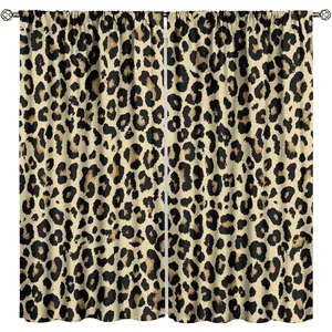Leopard Blackout Curtains, Leopard Pattern Design Wild Animal Skin Spots Print Window Treatments, Retro Rod Pocket Thermal Insulation Drapes for Bedroom Living Room, Mother's Day Gifts,Summervibes