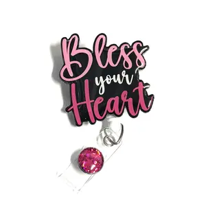 Bless your Heart Badge Reel, 2”, Retractable Swivel Alligator Clip, Healthcare, Nurse, Office