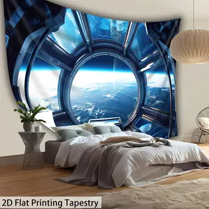 [Flat Print] 1 piece - Extra large size - Space warehouse scenery high-definition digital print tapestry - Polyester material - Home decoration - Comes with hanging clips