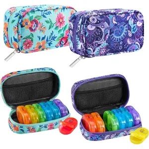 Weekly Travel Pill Organizer 2 Times A Day AM PM Pill Box 7 Day with Zipper Canvas Pill Case, Medicine Organizer for Pills, Vitamins, Fish Oils - Green 01+ Purple 01