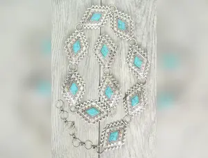 Western Turquoise Diamond Concho Chain Link Belt