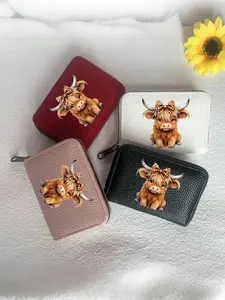 Highland Cow Print Zipper Credit Card Holder, Small Dual-Zip Wallet, Wallets Women, Ladies Wallet, Large Capacity Cash Clip, Lightweight Fashion, Perfect Gift for Women, Zipper Purse