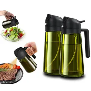 2 Count 2 in 1 Oil Sprayer and Oil Dispenser for Kitchen - 16oz/470ml Light-Blocking Dark  Olive Oil Spray Bottle for Cooking, Air Fryer, Salad & BBQ Utensils