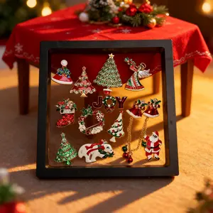 12Pcs Christmas brooches (with gift box), featuring designs of Santa Claus, snowmen, Christmas hats and Christmas trees. Suitable for festivals, parties or daily wear, this is an excellent gift set for the Christmas season
