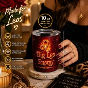 Big Leo Energy Tumbler 10oz | Gold and Ruby Red Horoscope
