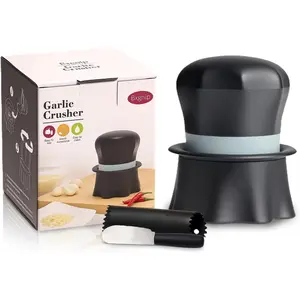 Manual Garlic Crusher Garlic Press for Ginger Nuts Chili Herbs, Easy Squeeze Twist Mincer with Peeler and Scraper, Easy to Clean
