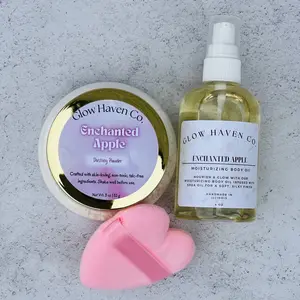 Glow Haven Co. Enchanted Apple Body Oil + Dusting Powder Set | Fruity Floral Scent | Long-Lasting Gourmand Bundle Shea Fragrance