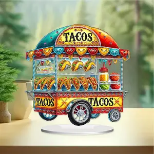 2D Flat Print Cart Light DIY Table Top Diamond Painting Ornament Kits Diamond Painting Desktop Ornaments Kit 5D DIY Diamond Art Tabletop Decorations for Home Office Desktop Decor