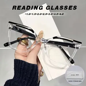 New Women's Fashion Retro Square Colorblock Trendy HD Reading Reading Glasses - Elegant, Artistic, and Simple PC Material, +1.0 to +4.0 Prescription, Lightweight and Durable, Suitable for Daily Computer Office Reading Use, Includes a Glasses Case