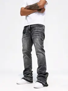 Men's Ripped Beggar Skinny Straight Leg Slim Fit Jeans, Trendy Streetwear Aesthetic Zipper Design Denim Jeans, Casual Fashionable Bottoms for Men