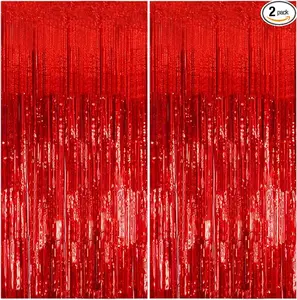 New Deal - 2 Pack Foil Curtain Backdrop Red Metallic Tinsel Foil Fringe Curtains Photo Booth Props for Birthday Wedding Engagement Baby Shower Bachelorette Christmas Holiday Celebration Party Decorations