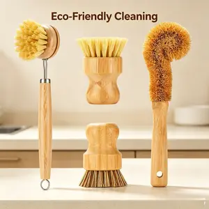 Stop Scratching Your Pans! Bamboo Dish Brushes Set of 4 – Natural Bristle Kitchen Scrubber for Pots, Pans & Bottles. No More Smelly Sponges, Plastic Free & Non Toxic. Gentle on Hands, Tough on Grease. TikTok Made Me Buy It