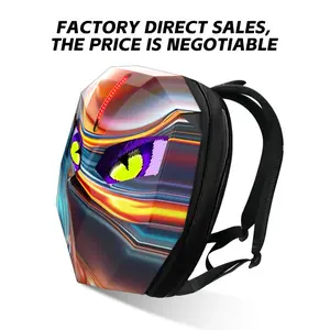 Devil's Eye LED Backpack Iridescent Red PC Hard Shell Large Capacity Y2K Style Outdoor Cool Riding Bag LED Helmet Bag for Modern Riders