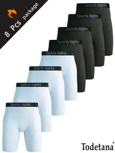 8 Pack Men's Compression Shorts, Quick-Dry Moisture-Wicking Athletic Shorts, High Stretch Breathable Gym Running Shorts with Bold Letter Print for Basketball, Training & Fitness