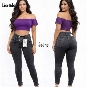 Licrado Original Colombian Jeans - High-Waisted, Dark Wash, Fitted, with Pockets and Button Closure, Perfect for Everyday Wear