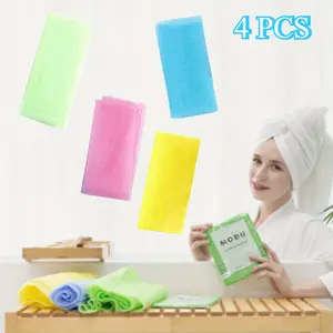 4 Pcs Bath Towel Exfoliating Towel Shower Towel Nylon Shower Cloth Beauty Towel Sponge Loofah Body Scrub Towel Green Yellow Blue Pink Personal