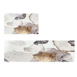 2 Pieces Modern Gold Kitchen Runner Mats Non-slip Abstract Kitchen Rug Set