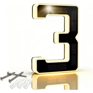 6.7 Inch Solar Lighted House Numbers for Outside Lighting, Waterproof LED Illuminated Address Sign, Personalized Backlit Number for Home Exterior Apartments Hotels Factories (Number 3-Black)