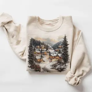 Retro Christmas Winter Village Sweatshirt, Vintage 90s Holiday Crewneck, Cozy Mountain Cabin Sweater, Boho Pine Tree Winter Outfit