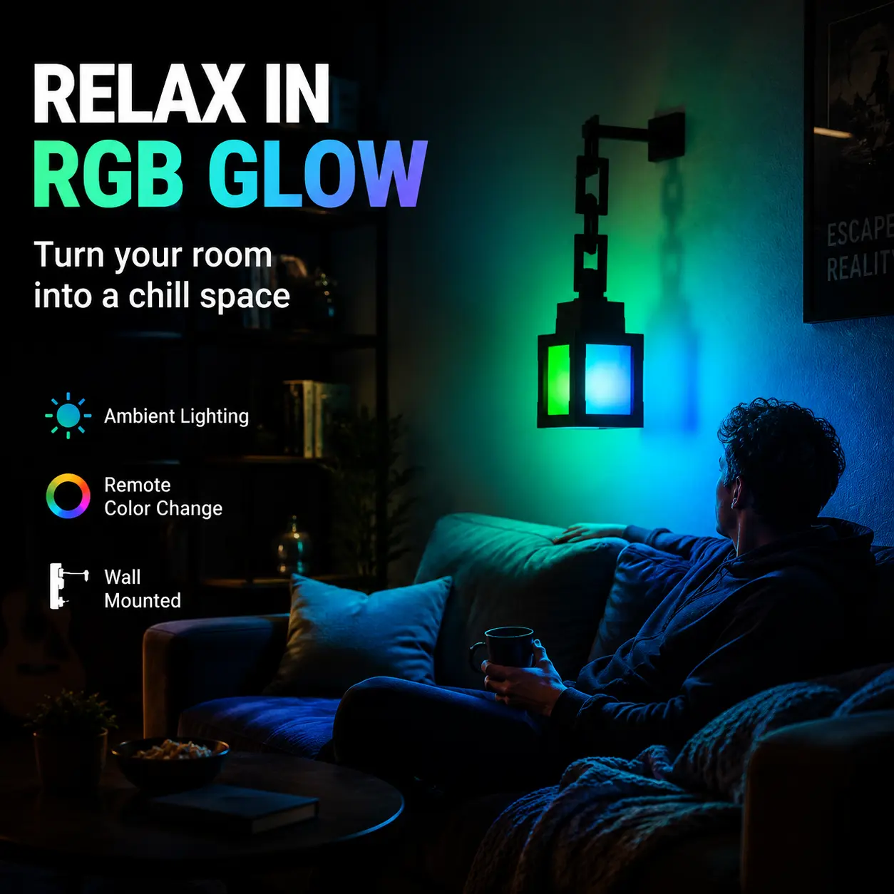 Pixel-style lantern night light (with hanging chain), 16-color rechargeable LED light, with remote control, outdoor table lamp, tent lighting, small night light, retro pixel-style desktop/wall lamp, suitable for bedroom and gaming room decor