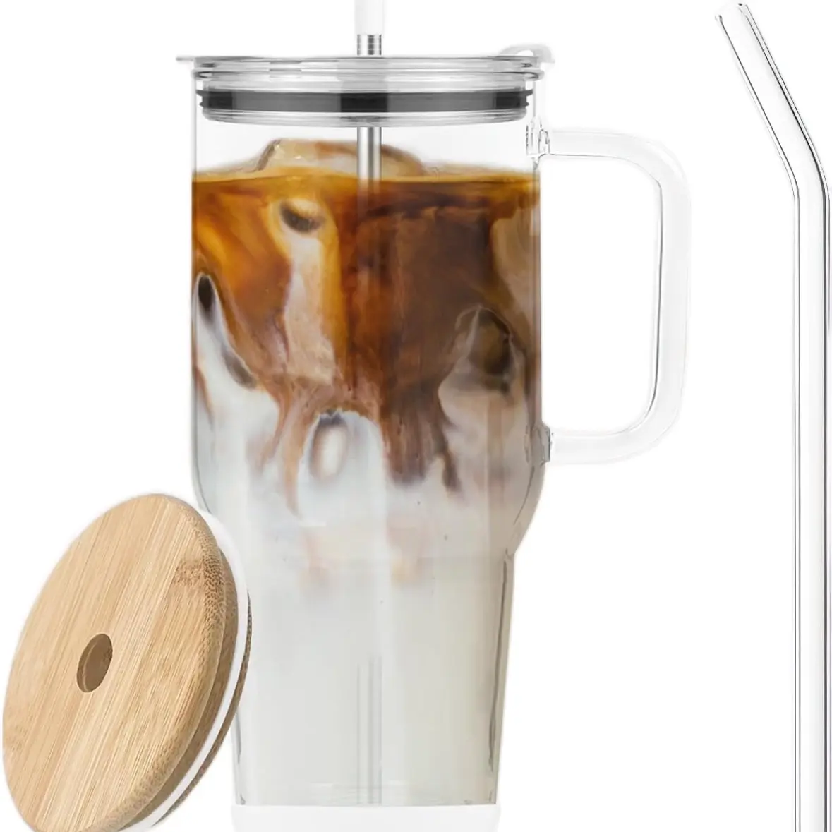 Bamboo Lid Glass Cup 32oz with Straw - Versatile Drinkware for Various Occasions Tumblers