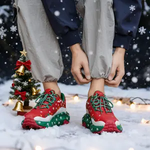 Men's Holiday Collection Sneakers Christmas Themed Design with Snowflake Tree Motifs Quick-Dry Upper Comfort Platform Sole Non-Slip Grip for Seasonal Events and Urban Style
