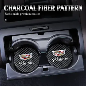2pcs Car Coaster Carbon Water Cup Slot Non-Slip Pad Bottle Mat Car Interior Decor For Cadillac Escalade CTS ATS XTS CT4 CT5 XT5 XT4 XT6 CT6 Lyriq SRX ELR Celestiq EXT XLR