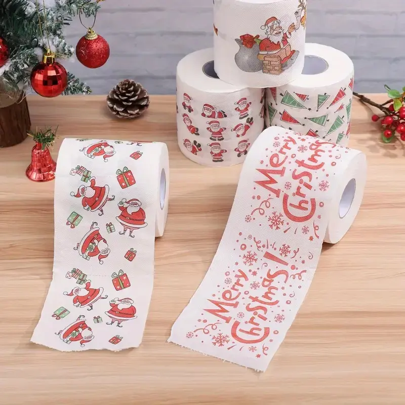 5pcs Christmas Toilet Paper Set – Funny Santa Claus Holiday Bathroom Tissue Roll, Disposable Tissues, Disposable Bath Decor for Xmas Parties, Celebrations | Viral Holiday Bathroom Decor | Christmas Gag Gift Idea