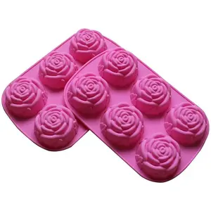 2 Pack of X Large Rose Flower Ice Cube Chocolate Soap Tray Mold Silicone Party Maker (Ships from USA), Pink