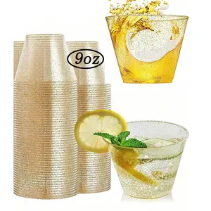10 Pack Glitter Plastic Beer Cups, 9 Oz Transparent Party Cups, Reusable Wedding and Holiday Drinkware