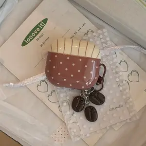 Cute Coffee Bean Charm AirPods Case, Protective Cover for AirPods 4/3/2/pro3/pro2, Korean Style Earphone Shell, Girls' Accessory