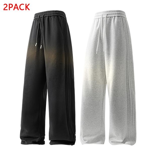 2PACK Men's Soft Gradient Striped Wide Leg Pants, Casual Drawstring Baggy Trousers, Perfect for Street, Gym, Daily & Lounge Wear
