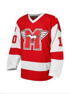 Men's Letter Embroidery V Neck Ice Hockey Jersey, Loose Casual Retro Long Sleeve Sports T-shirt for Fall & Winter, Men's Sportswear for Training, Athletic Workout Clothing