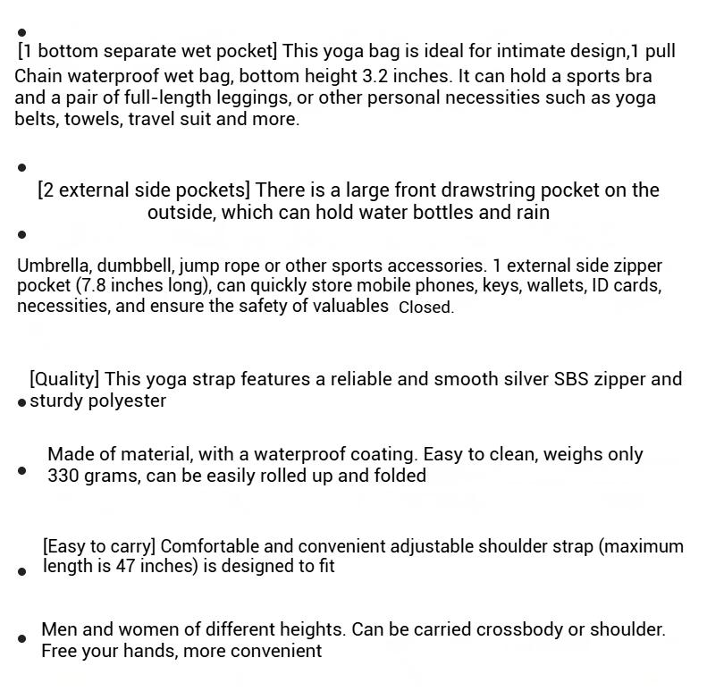 Multifunctional Sports Storage Bag Yoga Mat Carrier with Water Bottle Pocket and Bottom Wet Compartment Versatile Yoga Mat Sling Organizer