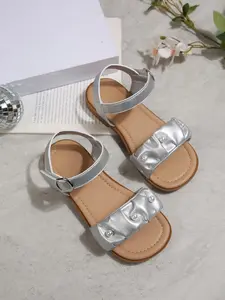 Girls' Silver Color Sandals, Stylish Casual Sandals, Preppy Style, PU Leather, Rubber Sole, Adjustable Strap, Breathable, Summer Outdoor Shoes