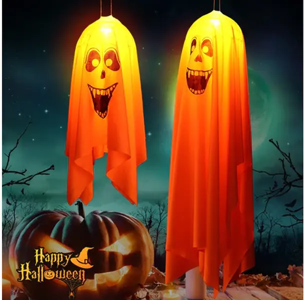 Light Up Hanging Ghost Halloween Decorations, Glowing Flying Ghost Windsock with LED Lights, Spooky Outdoor Yard Tree Porch Party Decor