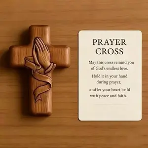 Handmade Sandalwood Wooden Prayer Crosses for Gifting,Includes Pouch & Praver Card, Compact Wooden Cross, Handheld Wooden Cross, Perfect Thanksgivig Present, Home Decor, Religious Decorations