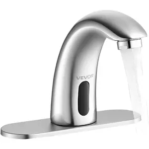VEVOR Touchless Bathroom Sink Faucet, Automatic Motion Sensor Restroom Toilet Faucet with Hole Cover Plate, Battery Operated, Hot/Cold Water for 9/16 in Pipe Commercial Lavatory, Chrome Plated SilverVEVOR Super Brand Day