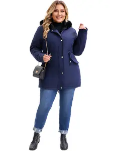 Agnes Orinda Women's Plus Size Parka Jacket Fur Hood Drawstring Waist Fleece Lined Zipper Winter Coat with Pockets
