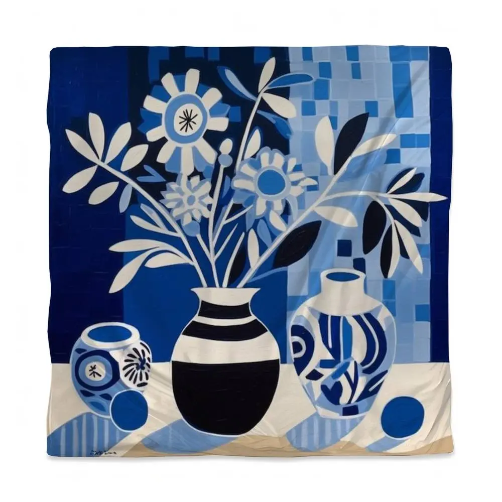 360 Stand Abstract Blue Queen Size Duvet Cover - Microfiber Face, Soft Texture, Minimalist Bedroom Bedding, Contemporary Settings Home Decor, Model 3817-SWCQ-FL389, Blue Vase Accent, Minimalist Design, Decorative Duvet Cover, Minimalist Living Room, Moder