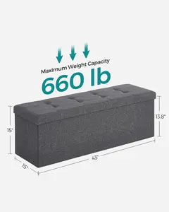 43 Inches Folding Storage Ottoman Bench, Storage Chest, Foot Rest Stool, Bedroom Bench with Storage, Holds up to 660 lb, Dark Gray