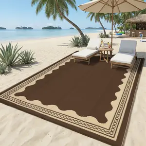 Waterproof Reversible Outdoor Rug Plastic Straw Patio Carpet with Scalloped Pattern, Quick Dry Foldable RV Camping Mat for Picnic Balcony Porch Deck Backyard Beach, Indoor Outdoor Area Rug in Multiple Sizes Colors