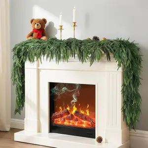 2 Pcs Set 6ft Christmas Norfolk Pine Garland, Real Touch Faux Green Garlands, Winter Artificial Greenery Garland for Mantle, Stairs, Fireplace, Indoor & Outdoor Xmas Decorations Ornaments