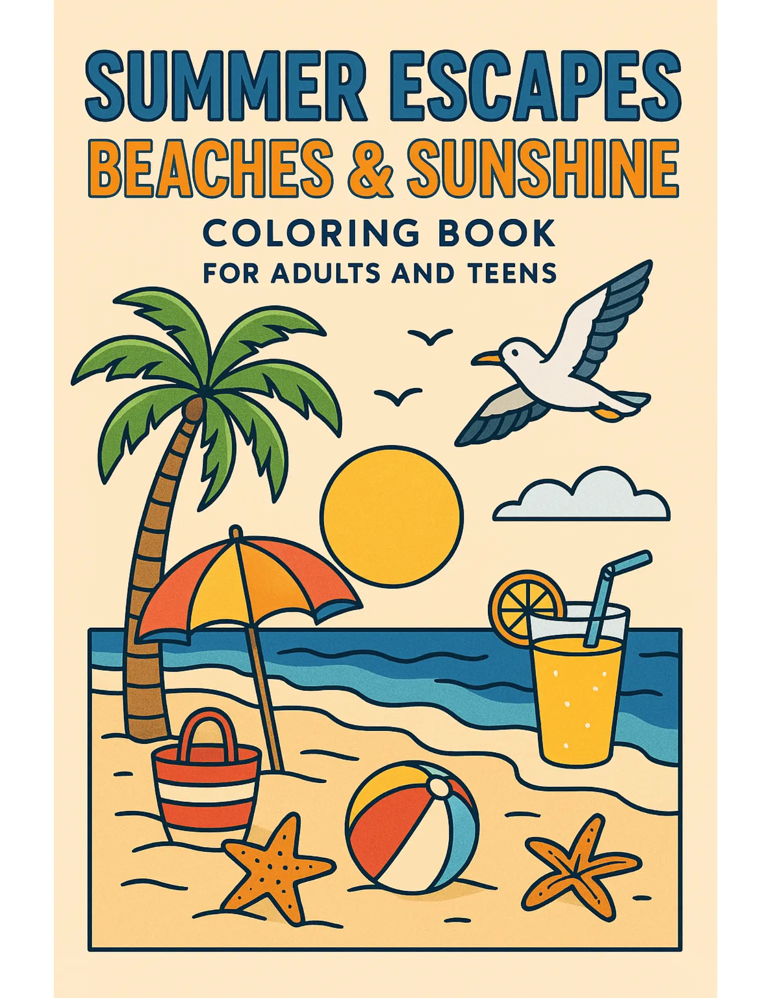 Summer Escapes Beaches and Sunshine Coloring Book Sheets For Adults and Teens